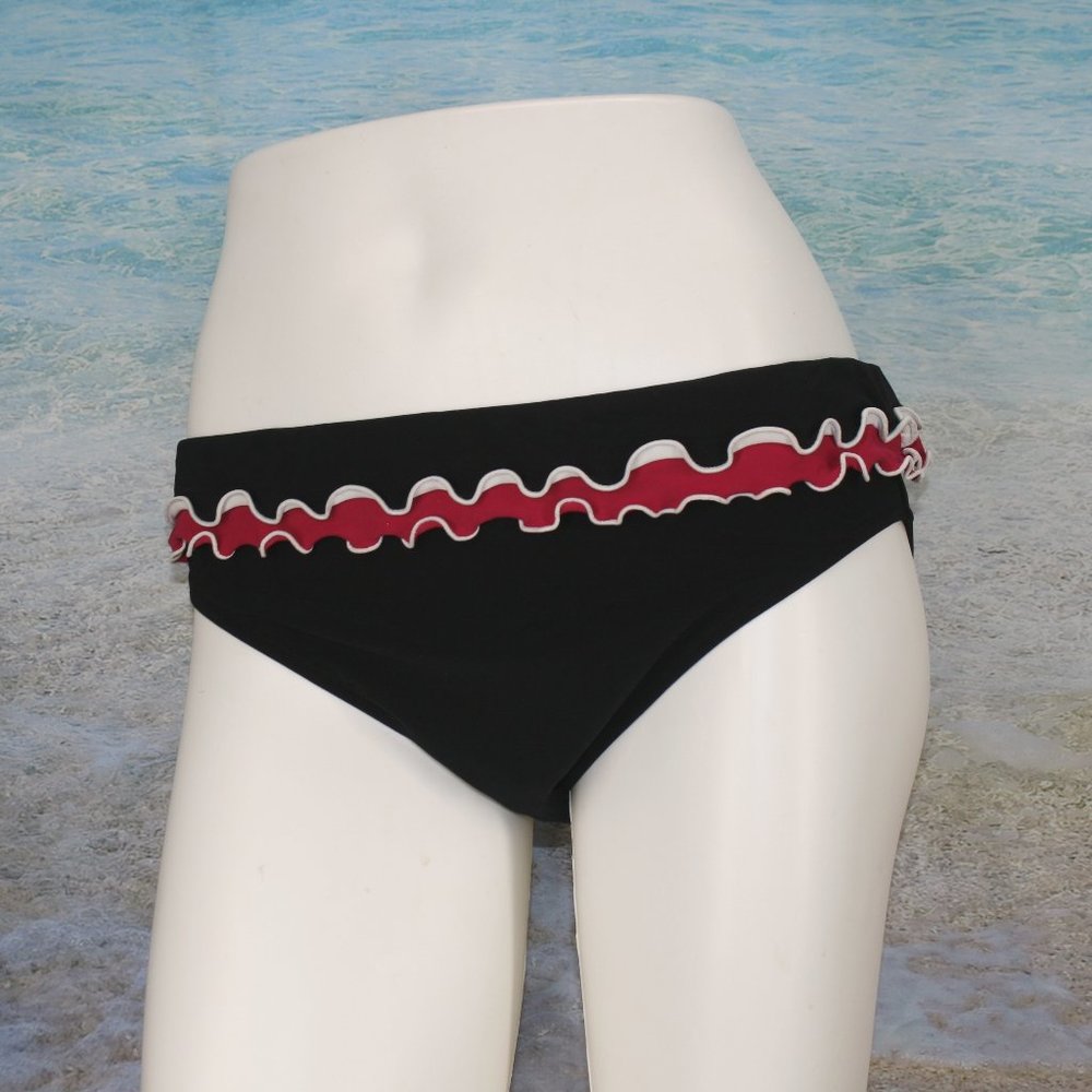 PROFILE by Gottex Swimsuit Bottoms Bikini Black Hot Pink Ruffle Size 12